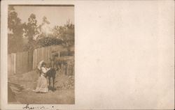 A Woman with a Umbrella Next to a Horse Postcard
