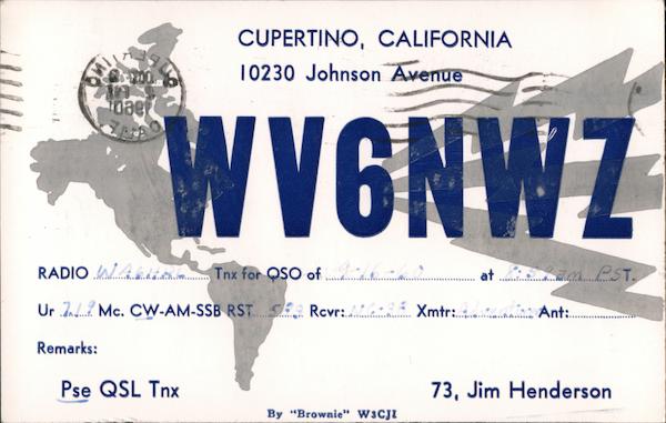 Radio Station WV6NWZ Cupertino California QSL & Ham Radio
