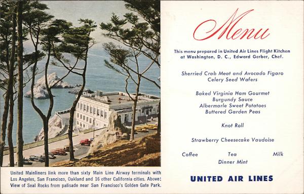 United Air Lines menu San Francisco California