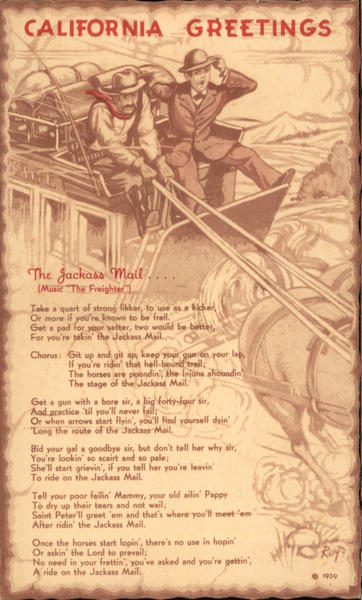 California Greetings The Jackass mail...(Music The Freighter) (c) 1939 Roy