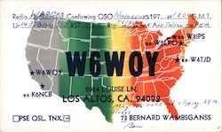 W6WOY Radio Report Post Card Map of USA Stations marked. Postcard