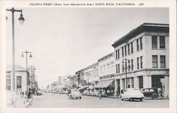 Fourth Street (West, from Mendocino Ave.) Santa Rosa, California Postcard
