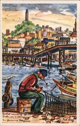 Fishnet mending at Fisherman's Wharf San Francisco California Ted Lewy Postcard