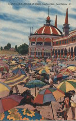 Casino and Parasols at the Beach Santa Cruz, CA Postcard Postcard Postcard