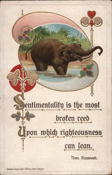 Sentimentality is the Most Broken Reed on Which Righteousness Can Lean. Theo. Roosevelt