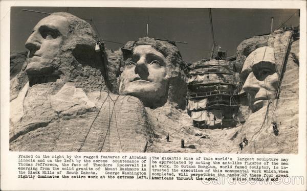 Photo of the construction of Roosevelt's head at Mt Rushmore Black Hills South Dakota