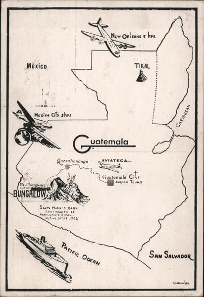 Map of Guatemala, showing Santiaguito Volcano, active since 1902