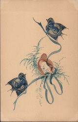 Cut Stamp Montage Roosevelt's picture in the shape of birds Postcard