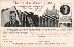 This card is worth $5.00 / advertisement for Pocket University Library Postcard