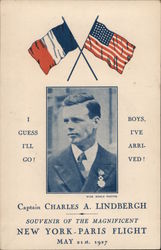 Captain Charles A. Lindbergh - Souvenir of the Magnificent New York to Paris Flight May 21st 1927 Postcard