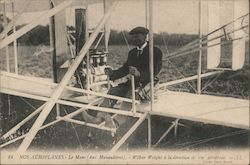 Wilbur Wright in Airplane, France Postcard