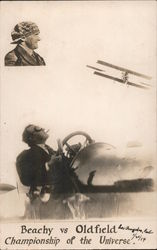 Rare Lincoln Beachey Barney Oldfield Championship of the Universe Postcard
