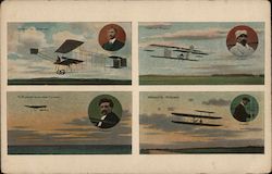 4 in one card Flight of Farman, Coop in flight, Wright's Biplane, M. Bleriot over the channel Postcard