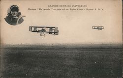 Female Aviator Grand Semaine D'Aviation Madame "De Laroche" en plein vol sur Biplan Volsin - Moteur E.N.V. Postcard