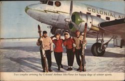 Two Couples Arriving By Colonial Airlines Ski-Plane for Happy Days of Winter Sports Postcard