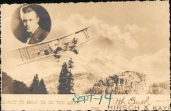 Portrait of pilot and #23 biplane with motor Postcard