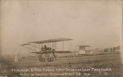 Paulhan & Mrs Ferris - First American Lady Passenger to Fly in the Air - Aviation Meet LA 1910 Postcard