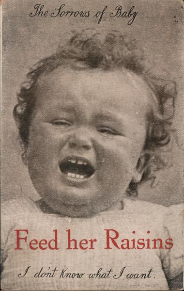 Feed her raisins - The sorrows of baby I don't know what I want. California
