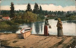 Indian women at outlet of Lake Tahoe, California Postcard
