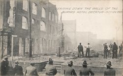 Tearing Down the Walls of the Burned Hotel Decatoru Postcard