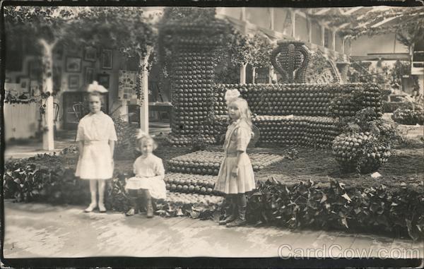 Girls Pose in Front of Roman Seat Exhibit - Citrus Fair 1912 Cloverdale California