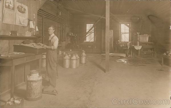 Man in a Shop With Milk Cans - A Stanislaus County Dairy Crows Landing California