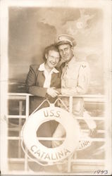 USS Catalina studio portrait of couple 1943 Soldier Postcard
