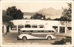 Greyhound Bus in Front of Jone's Market Postcard