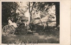 Horse drawn wagon with family posed Postcard