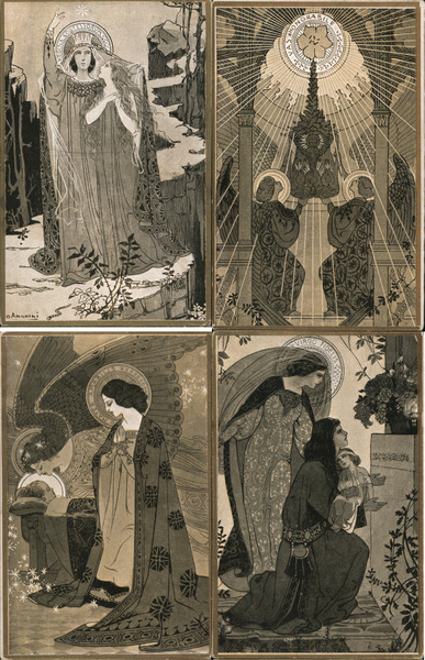 Set of 4: Virgin Mary Art Deco Ezio Anichini Artist Signed