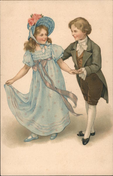 Girl and boy in fancy clothing holding hands Children