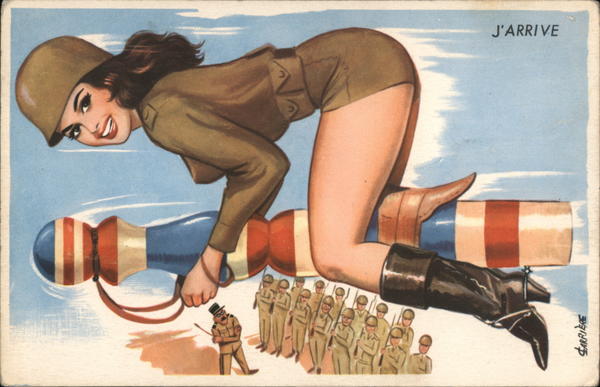 Woman in Military Outfit Straddling Pole