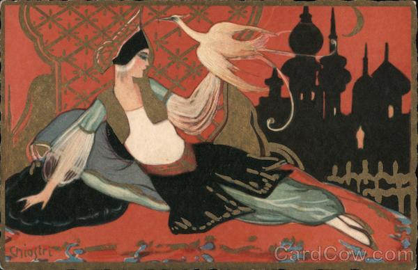 Ballerini & Fratini - No. 125 Ballerina reclining hold bird in hand. Signed Chiostri