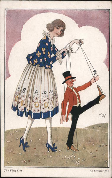 The first step. Le Premier Pas. Woman Gaby with Marinette Man. Signed Cilar Ciris