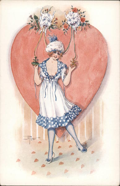 Valentine Heart with girl in blue dress exposed breast - No. 5 Serie 68