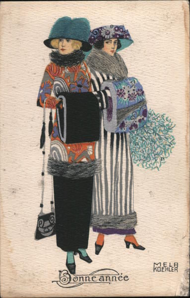 Bonne Annee - Two elegant women with hand muffs Mela Koehler