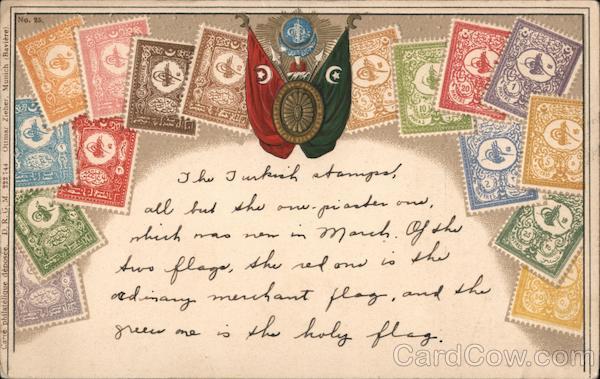 Turquie Stamps, flags and shield Stamp Postcards