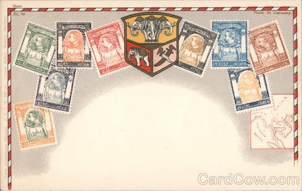 Siam Stamps and shield and map Stamp Postcards