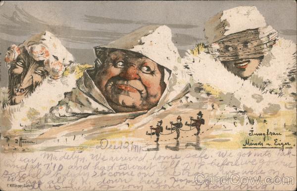 Mountain Scene whose mountains are giant faces with hats