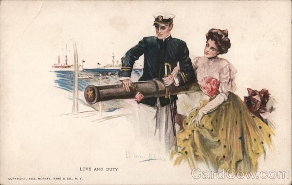 Love And Duty  Navy Man, Woman, with Cannon Artist Signed