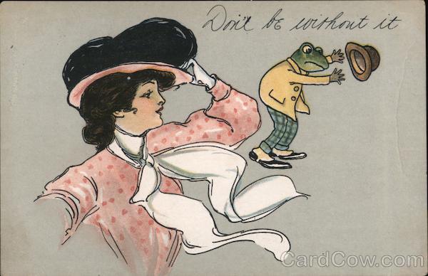 Frog In Throat: Woman in Pink, Frog with Hat Advertising