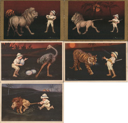 Lot of 5: Safari Boy with Animals Artist Signed E. Colombo Postcard Postcard Postcard