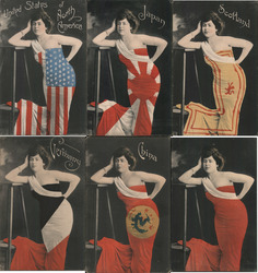 Set of 6: Women Dressed in Flags Postcard