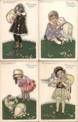 Set of 4 Easter Girls Postcard