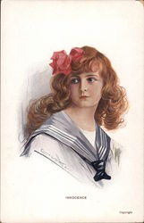Innocence - Red headed girl in sailor shirt with Red Bow Postcard