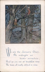 We are the January elves; At midnight we bestir ourselves; And so you see Postcard