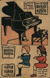 Fletcher cut out post card of kids playing piano Postcard