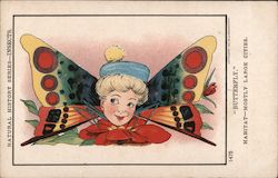 Butterfly 1475 Habitat-mostly large cities. Natural History Series-Insects. Butterfly with Girl head Postcard