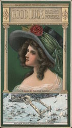 Good Luck Baking Powder. A belle of the old south portrait of a woman. View Jamestown Expo Grounds Postcard