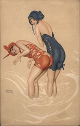 La Mer fleurie. Two bathing beauties in peak-a-boo suits. Postcard